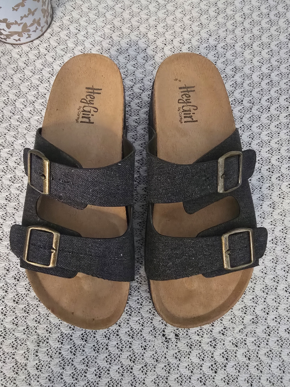 Hey Girl Black Double-Buckle Slide Sandals